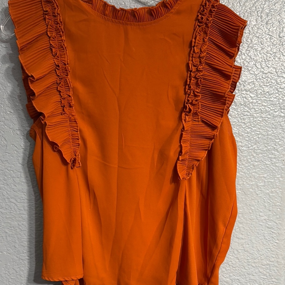 Orange Ruffle Sleeveless Top